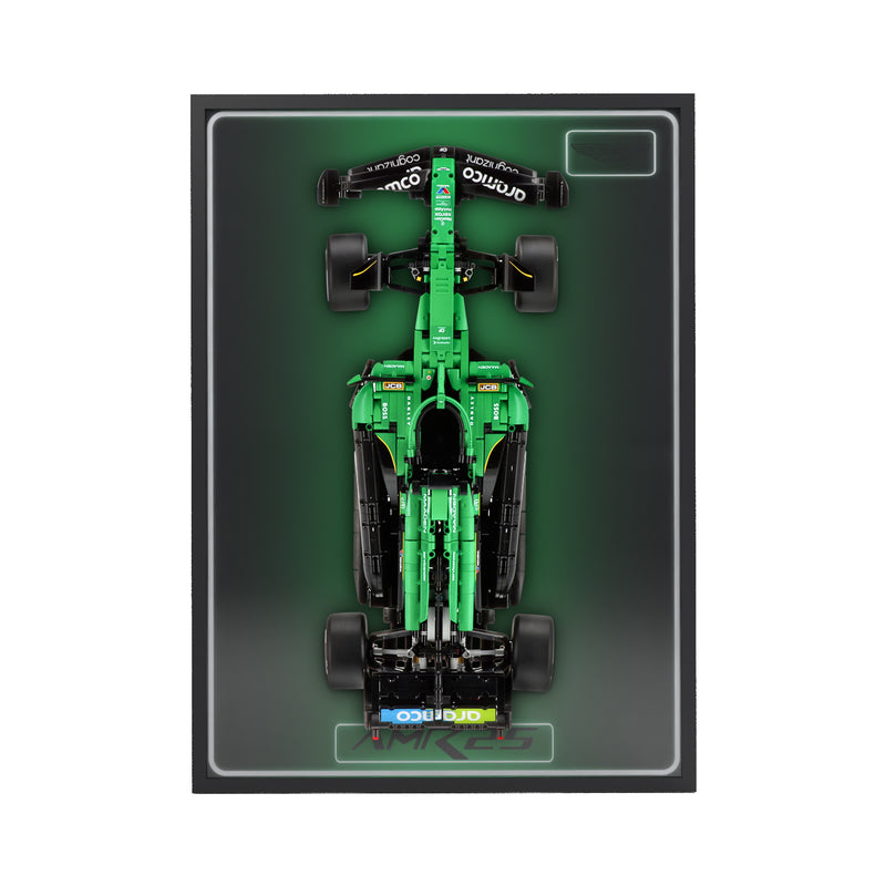 Load image into Gallery viewer, LED wall display for LEGO Technic 42240 Aston Martin Aramco AMR25 F1 Car, straight-on view in ambient light with model
