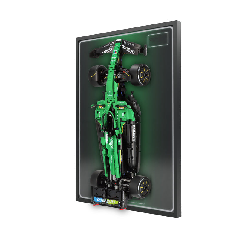 Load image into Gallery viewer, LED wall display for LEGO Technic 42240 Aston Martin Aramco AMR25 F1 Car, right angle in ambient light with model
