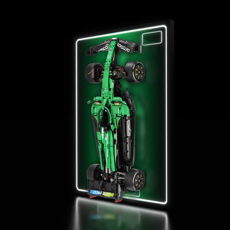 Load image into Gallery viewer, LED wall display for LEGO Technic 42240 Aston Martin Aramco AMR25 F1 Car, illuminated right angle with model
