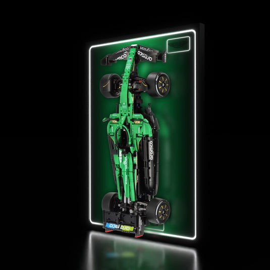 LED wall display for LEGO Technic 42240 Aston Martin Aramco AMR25 F1 Car, illuminated right angle with model