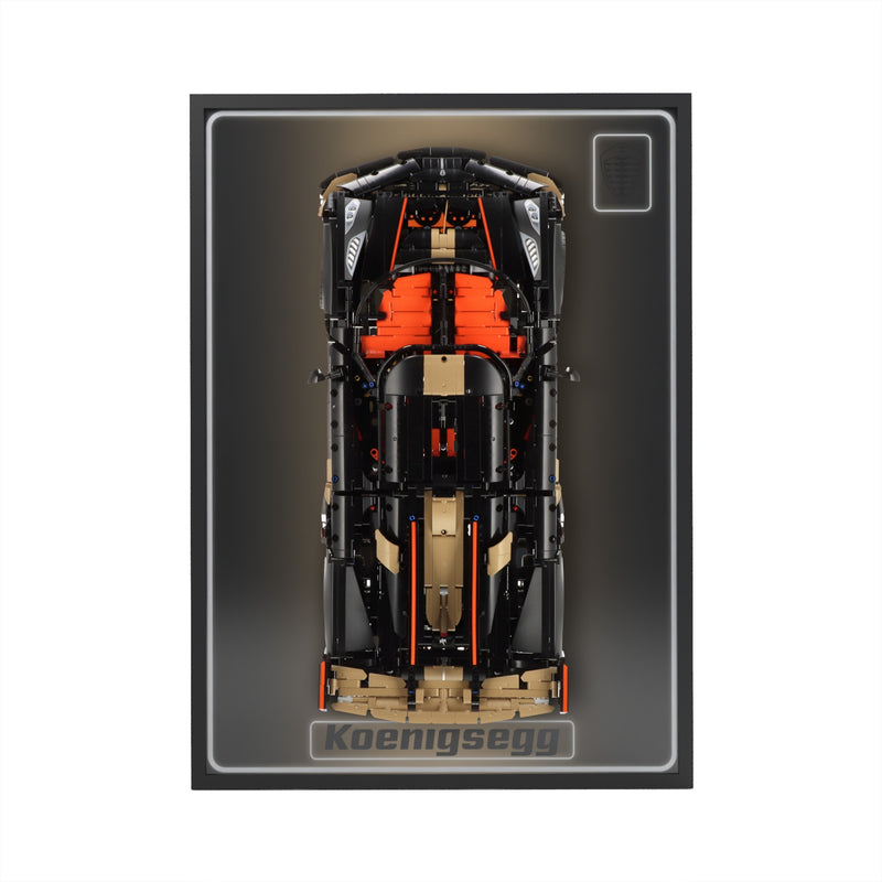 Load image into Gallery viewer, LED wall display for LEGO Technic 42232 Koenigsegg Sadair's Spear Megacar, straight-on view in ambient light with model
