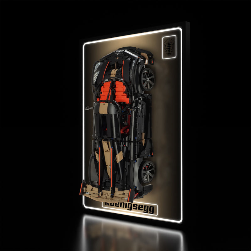 Load image into Gallery viewer, LED wall display for LEGO Technic 42232 Koenigsegg Sadair's Spear Megacar, illuminated right angle with model

