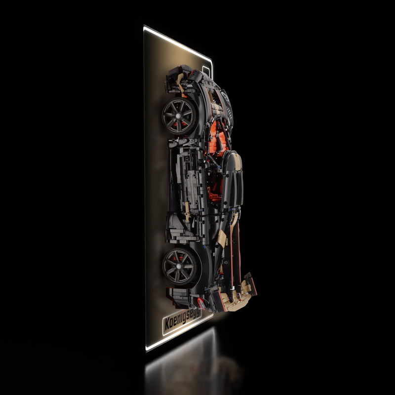 Load image into Gallery viewer, LED wall display for LEGO Technic 42232 Koenigsegg Sadair's Spear Megacar, illuminated side view with model
